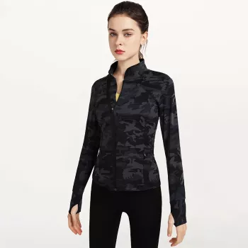 Camo Full-Zip Slim-Fit Sports Jacket for Women