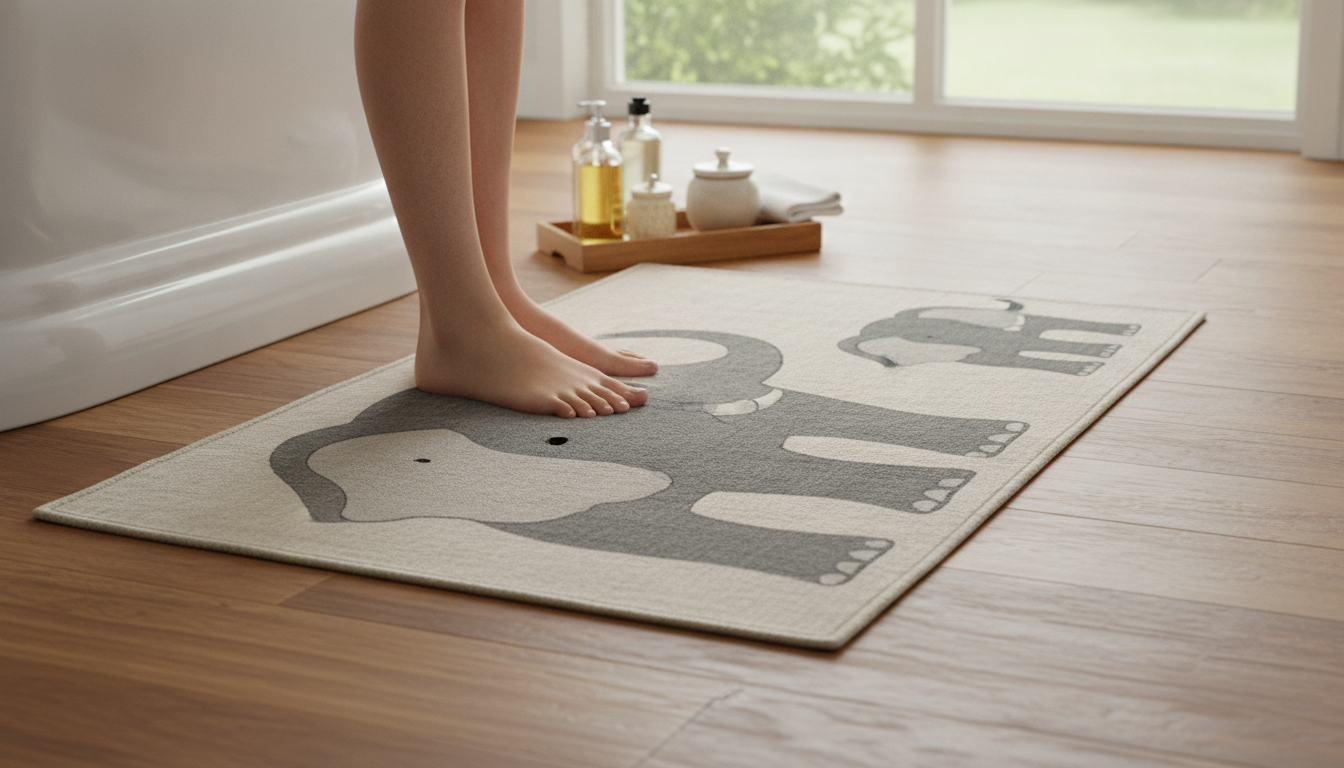 Cartoon Elephant Linen Bath Mat for Cozy, Cute Baths