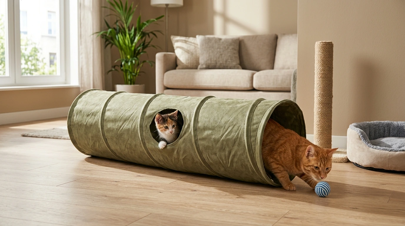 Collapsible Crinkle Suede Cat Tunnel With Peek Hole