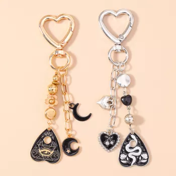 Punk Heart + Moon Eye Keychain: Edgy Charm Styling