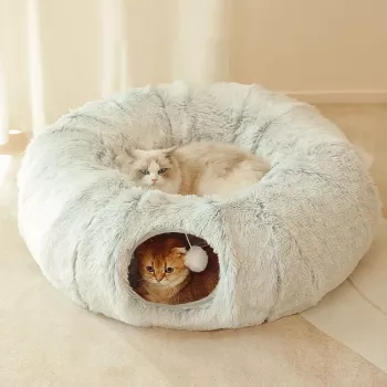 Foldable Cat Tunnel Bed: Plush Cushion Hideaway