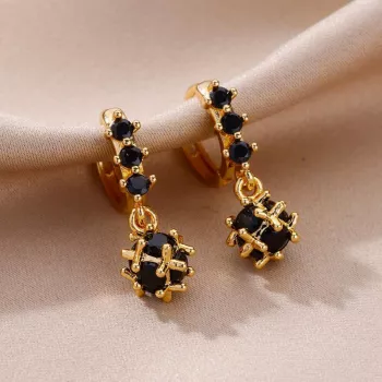 Spherical Black Zircon Dangle Earrings in Stainless Steel